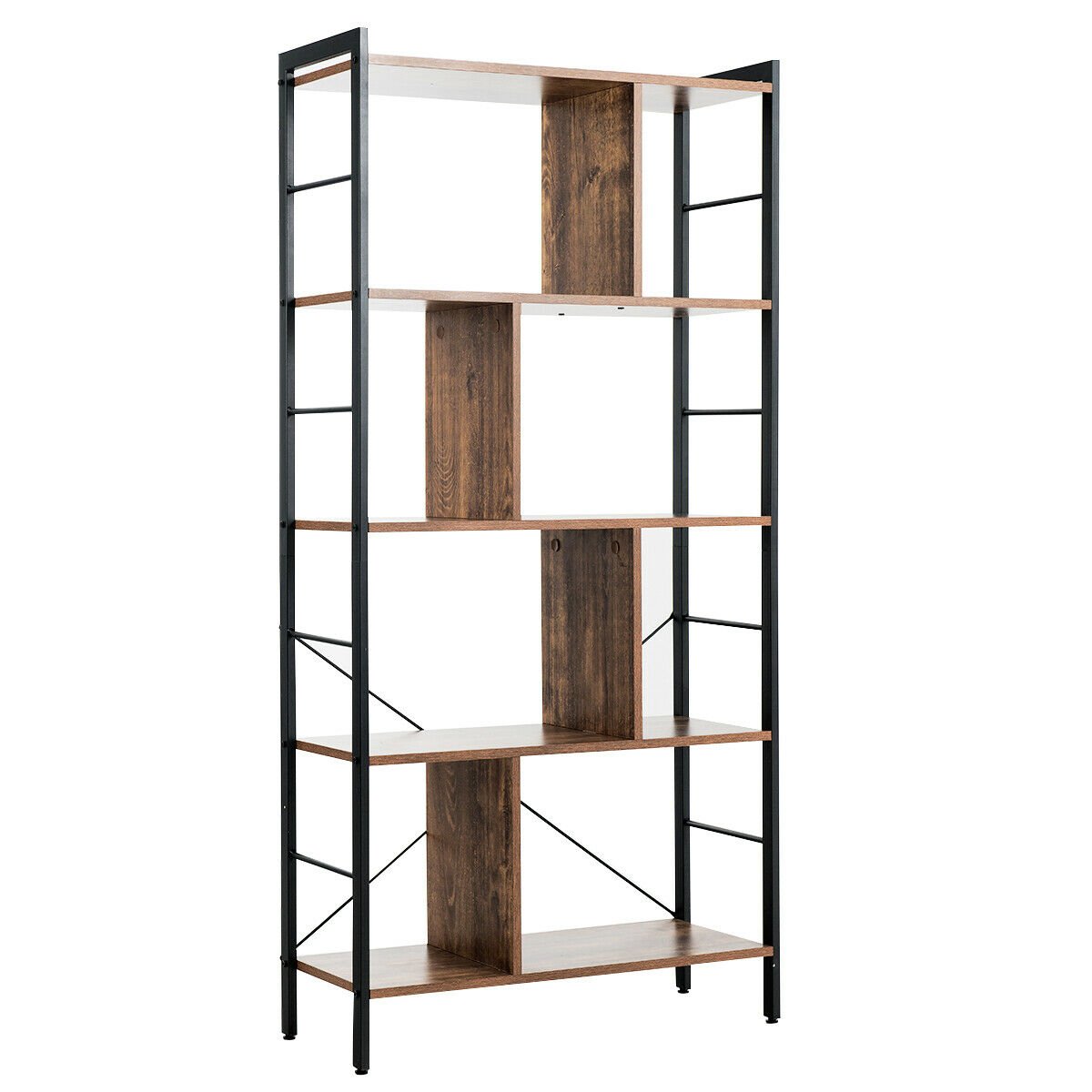 4-Tier Industrial Bookshelf Floor Standing Storage Rack Large Storage, Brown Bookcases   at Gallery Canada