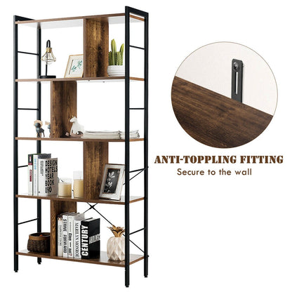 4-Tier Industrial Bookshelf Floor Standing Storage Rack Large Storage, Brown Bookcases   at Gallery Canada