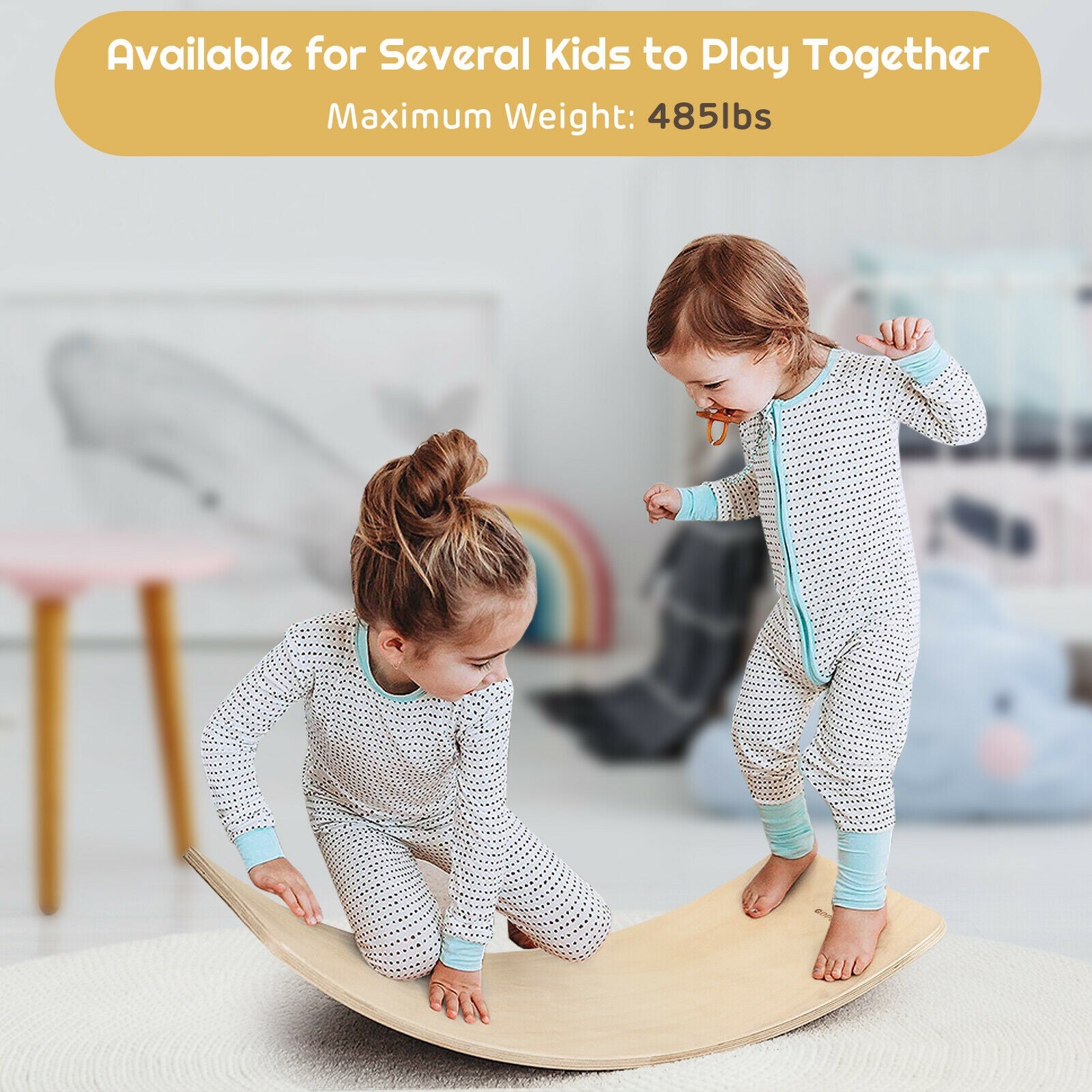 35 Inch Wooden Wobble Balance Board Kids Rocker Yoga Curvy Board Toy with Felt Layer, Natural Toy Sports at Gallery Canada