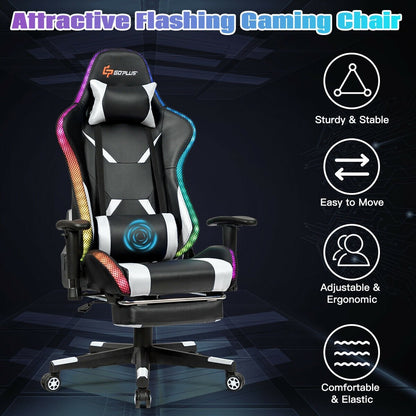 Massage Racing Gaming Chair  Chair with RGB LED Lights, White - Gallery Canada