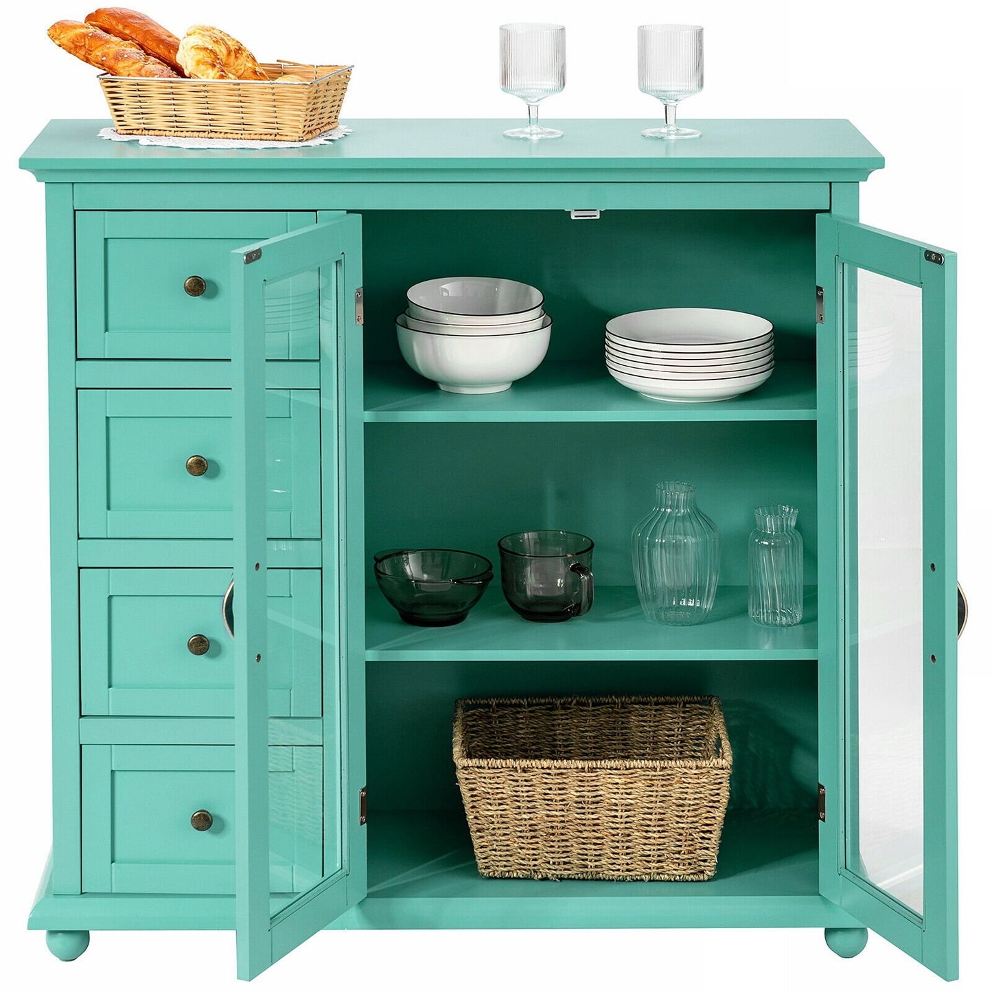 Buffet Sideboard Table Kitchen Storage Cabinet with Drawers and Doors, Green Sideboards Cabinets & Buffets   at Gallery Canada