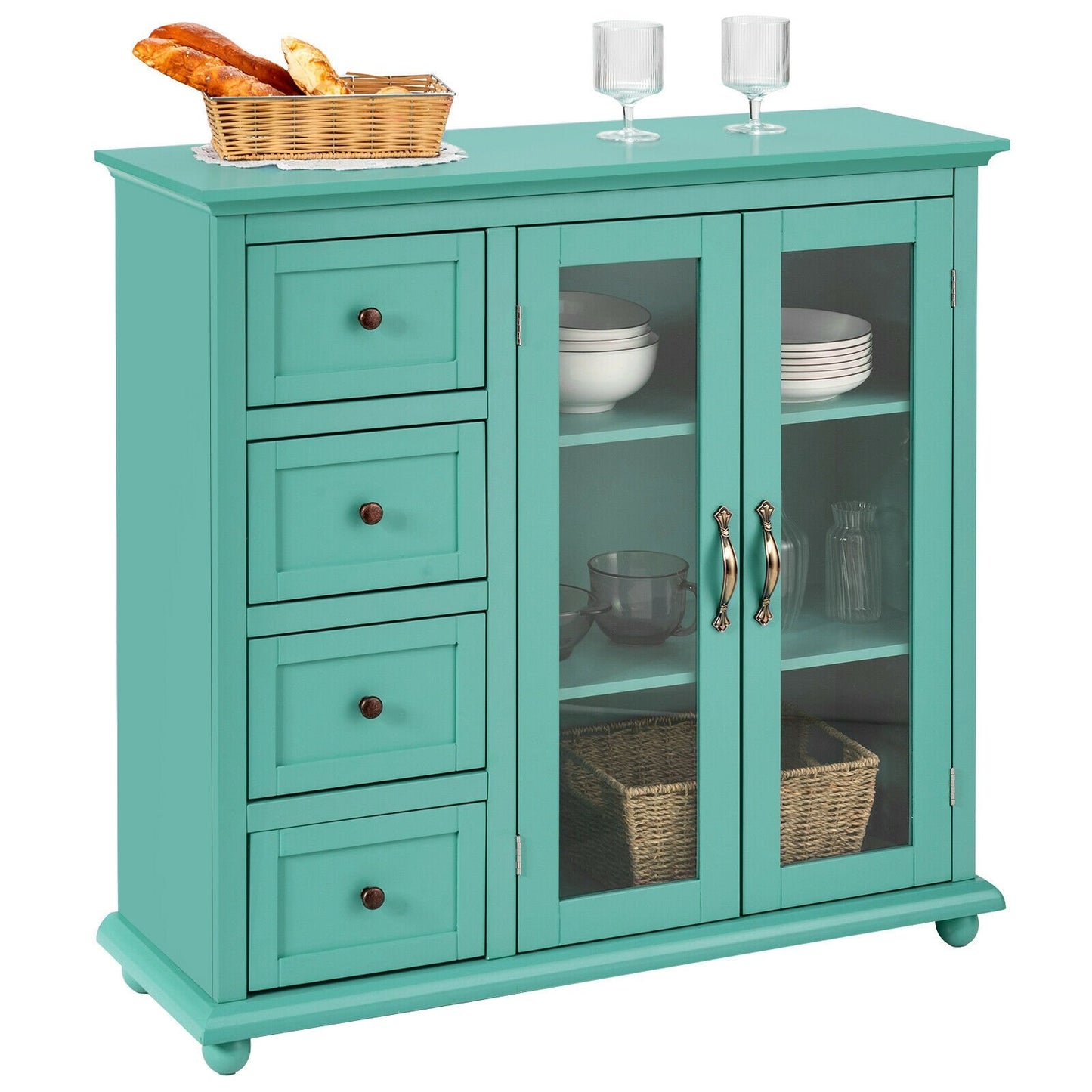Buffet Sideboard Table Kitchen Storage Cabinet with Drawers and Doors, Green Sideboards Cabinets & Buffets   at Gallery Canada