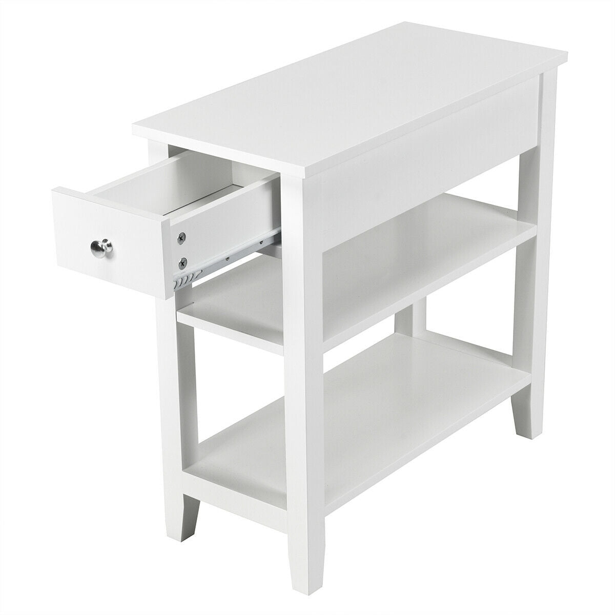 3-Tier Nightstand Bedside Table Sofa Side with Double Shelves Drawer, White Nightstands   at Gallery Canada