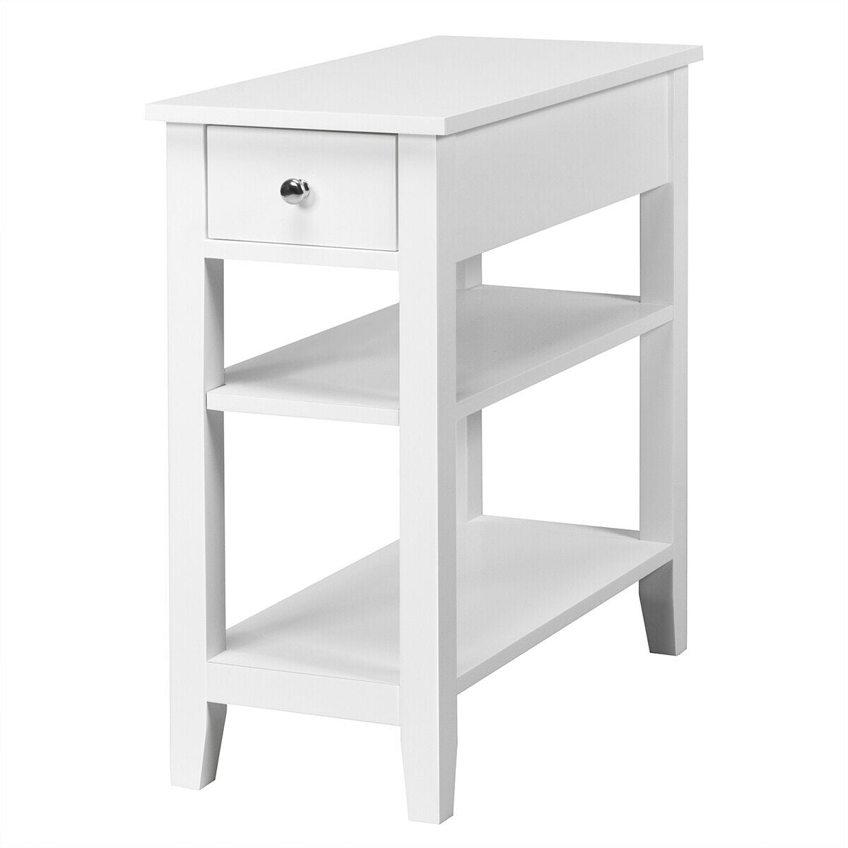 3-Tier Nightstand Bedside Table Sofa Side with Double Shelves Drawer, White Nightstands White  at Gallery Canada