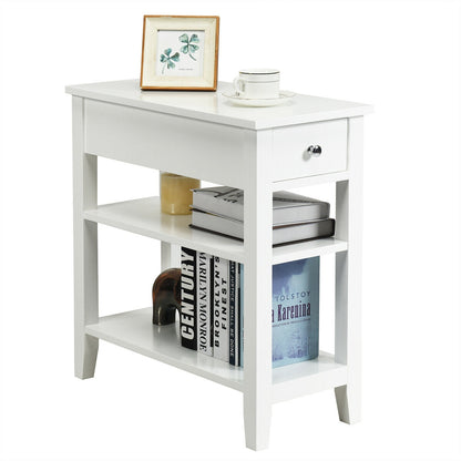 3-Tier Nightstand Bedside Table Sofa Side with Double Shelves Drawer, White Nightstands   at Gallery Canada