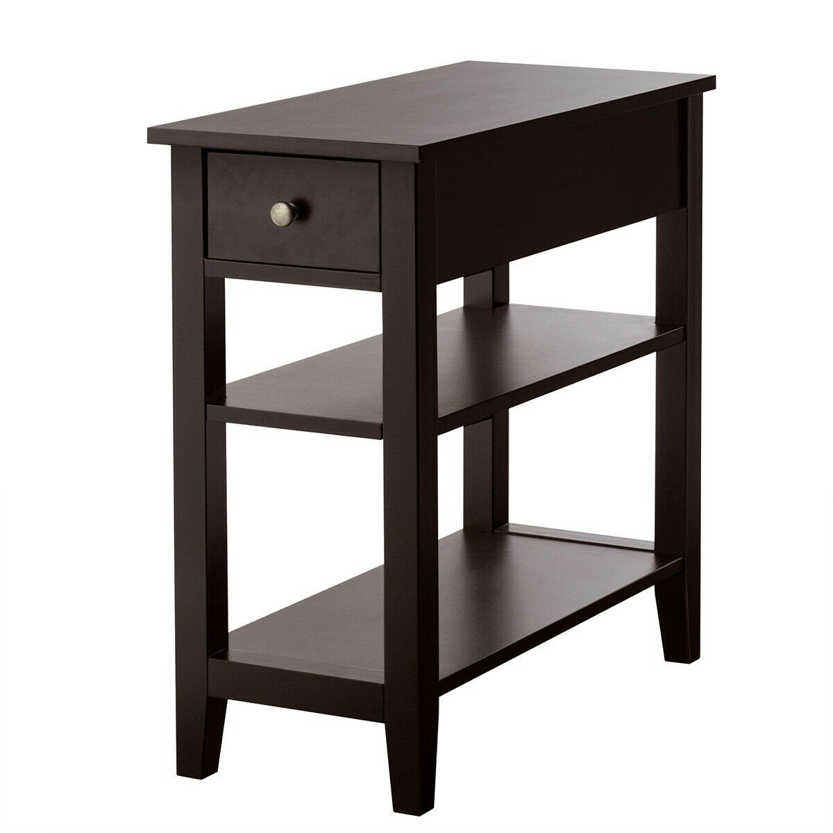 3-Tier Nightstand Bedside Table Sofa Side with Double Shelves Drawer, Brown Nightstands   at Gallery Canada