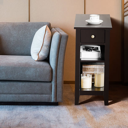 3-Tier Nightstand Bedside Table Sofa Side with Double Shelves Drawer, Brown Nightstands   at Gallery Canada