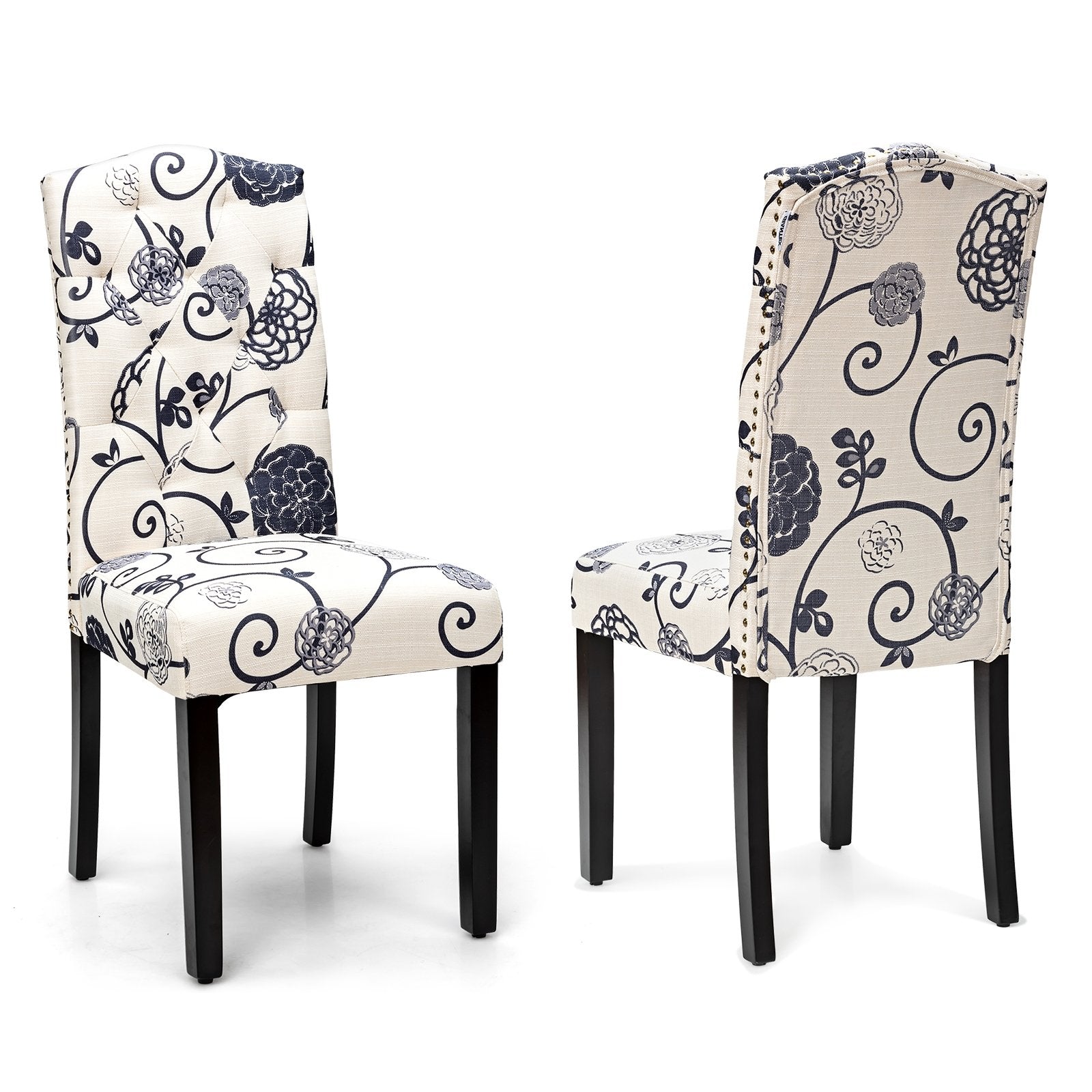 Set of 2 Tufted Upholstered Dining Chairs-Black and White, Black & White Dining Chairs   at Gallery Canada