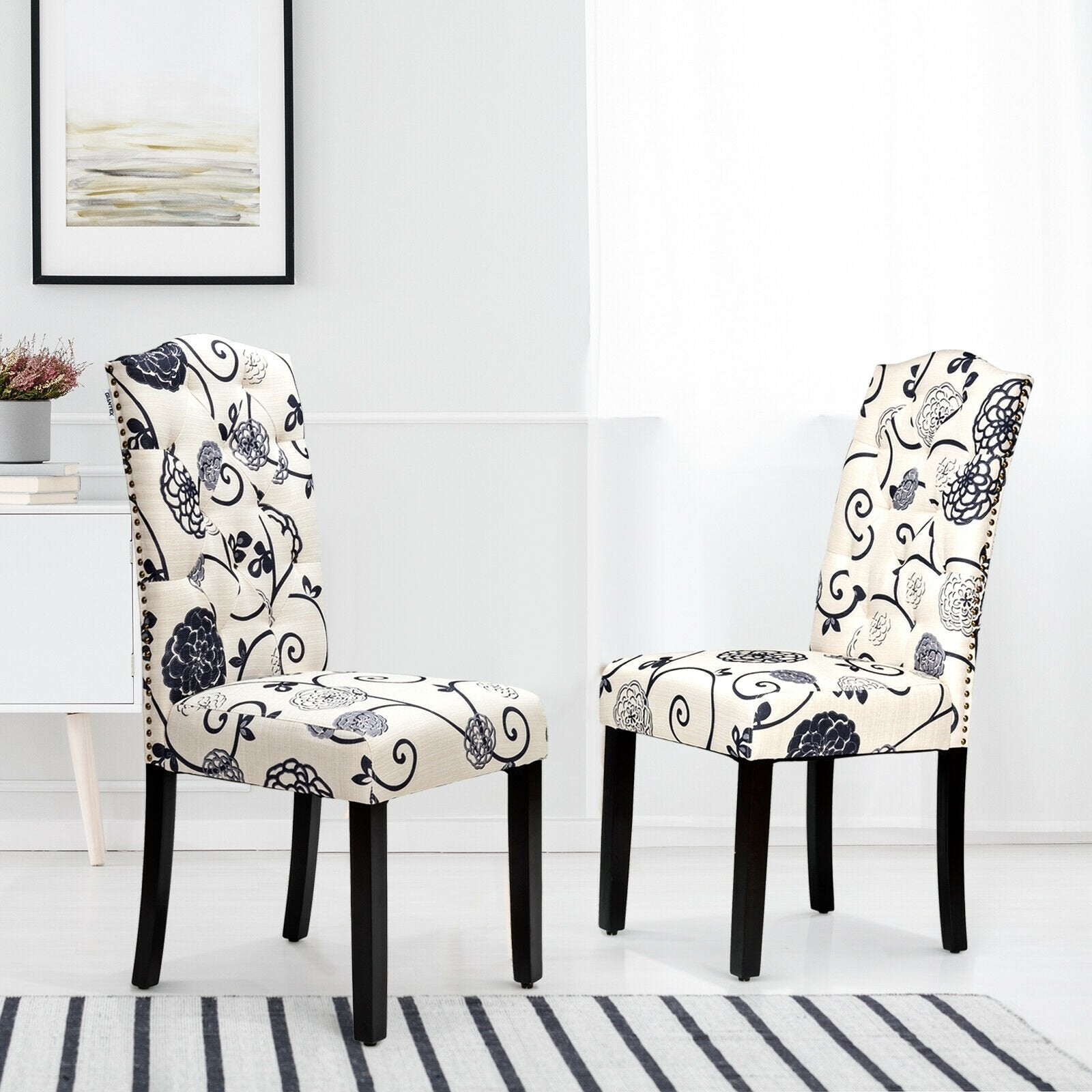 Set of 2 Tufted Upholstered Dining Chairs-Black and White, Black & White Dining Chairs   at Gallery Canada