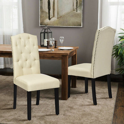 Set of 2 Tufted Upholstered Dining Chairs, Beige Dining Chairs   at Gallery Canada