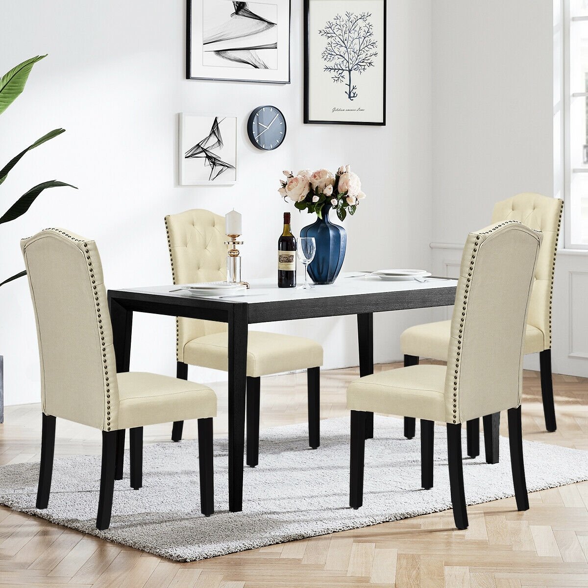 Set of 2 Tufted Upholstered Dining Chairs, Beige Dining Chairs   at Gallery Canada