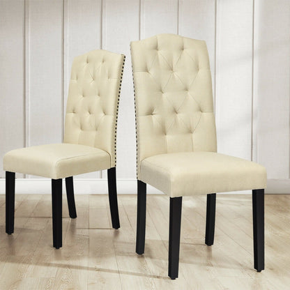 Set of 2 Tufted Upholstered Dining Chairs, Beige Dining Chairs   at Gallery Canada