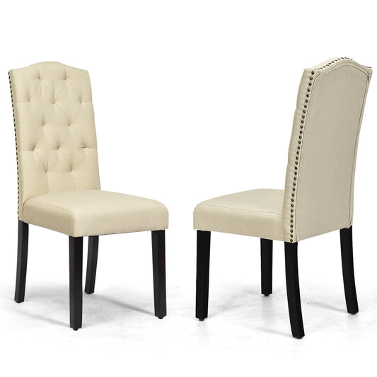 Set of 2 Tufted Upholstered Dining Chairs, Beige Dining Chairs   at Gallery Canada