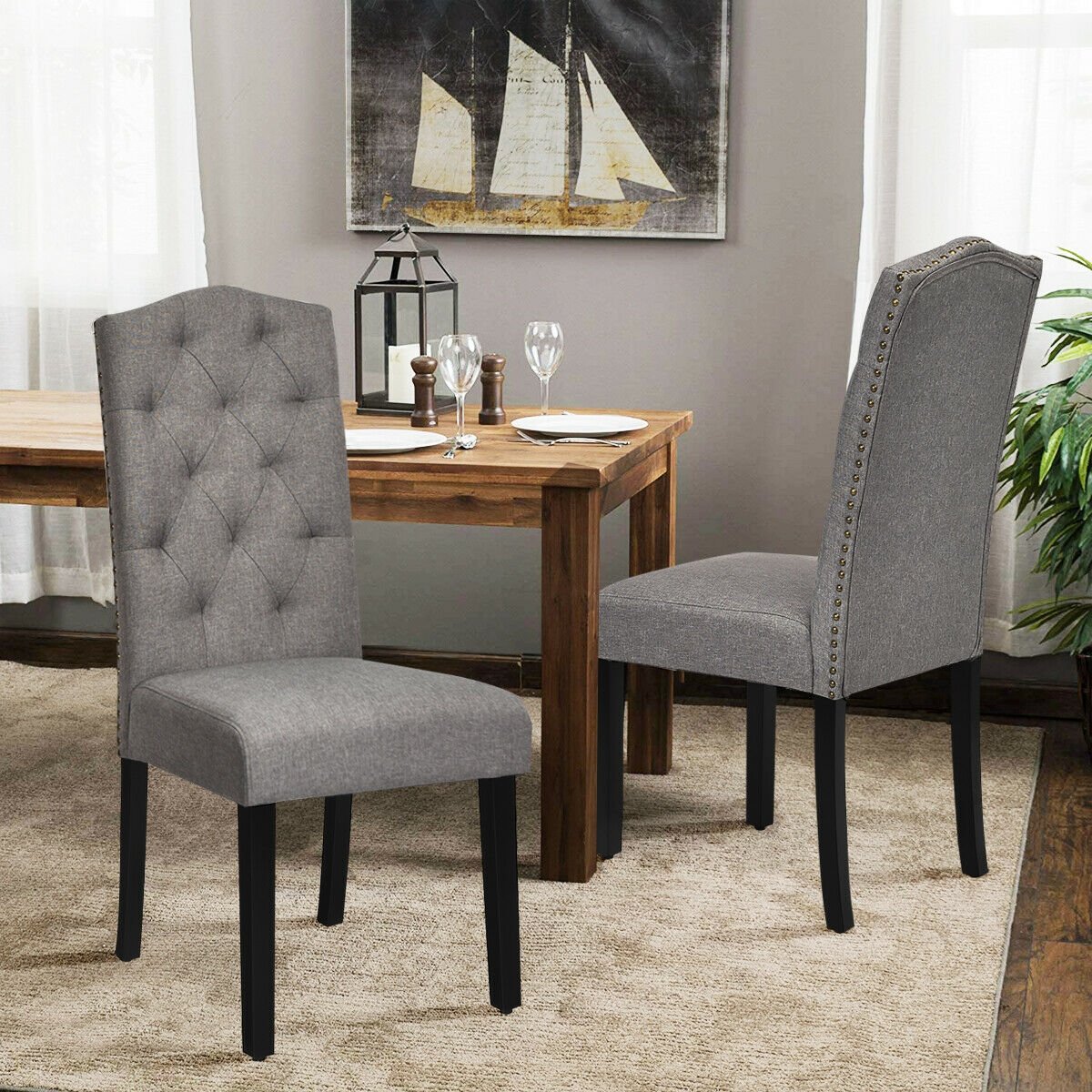 Set of 2 Tufted Upholstered Dining Chairs, Gray Dining Chairs   at Gallery Canada