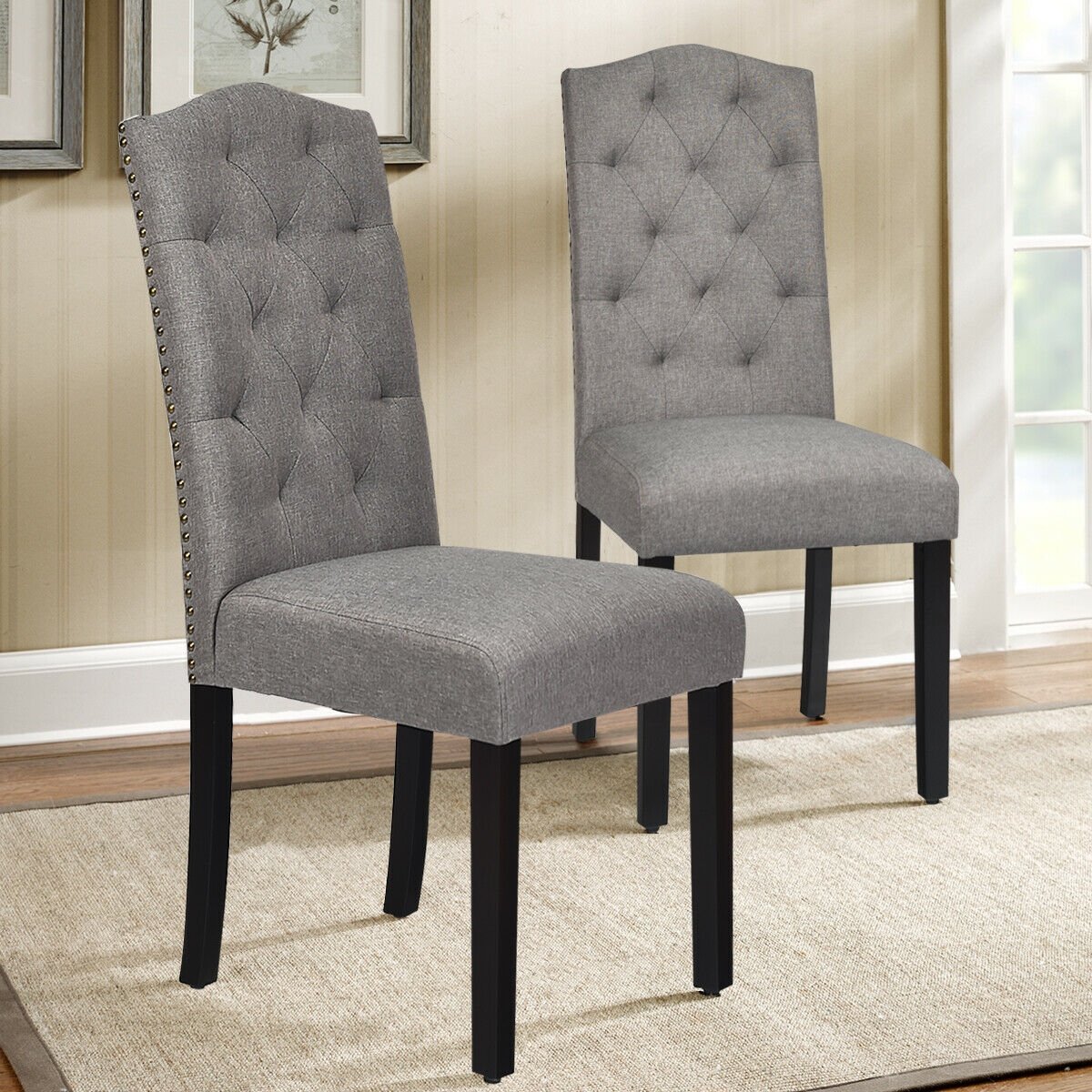 Set of 2 Tufted Upholstered Dining Chairs, Gray Dining Chairs   at Gallery Canada