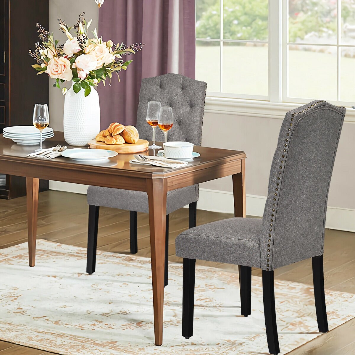 Set of 2 Tufted Upholstered Dining Chairs, Gray Dining Chairs   at Gallery Canada