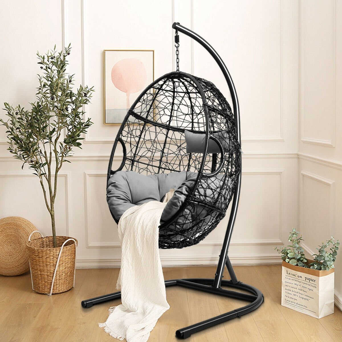 Hanging Cushioned Hammock Chair with Stand , Gray Hammocks   at Gallery Canada