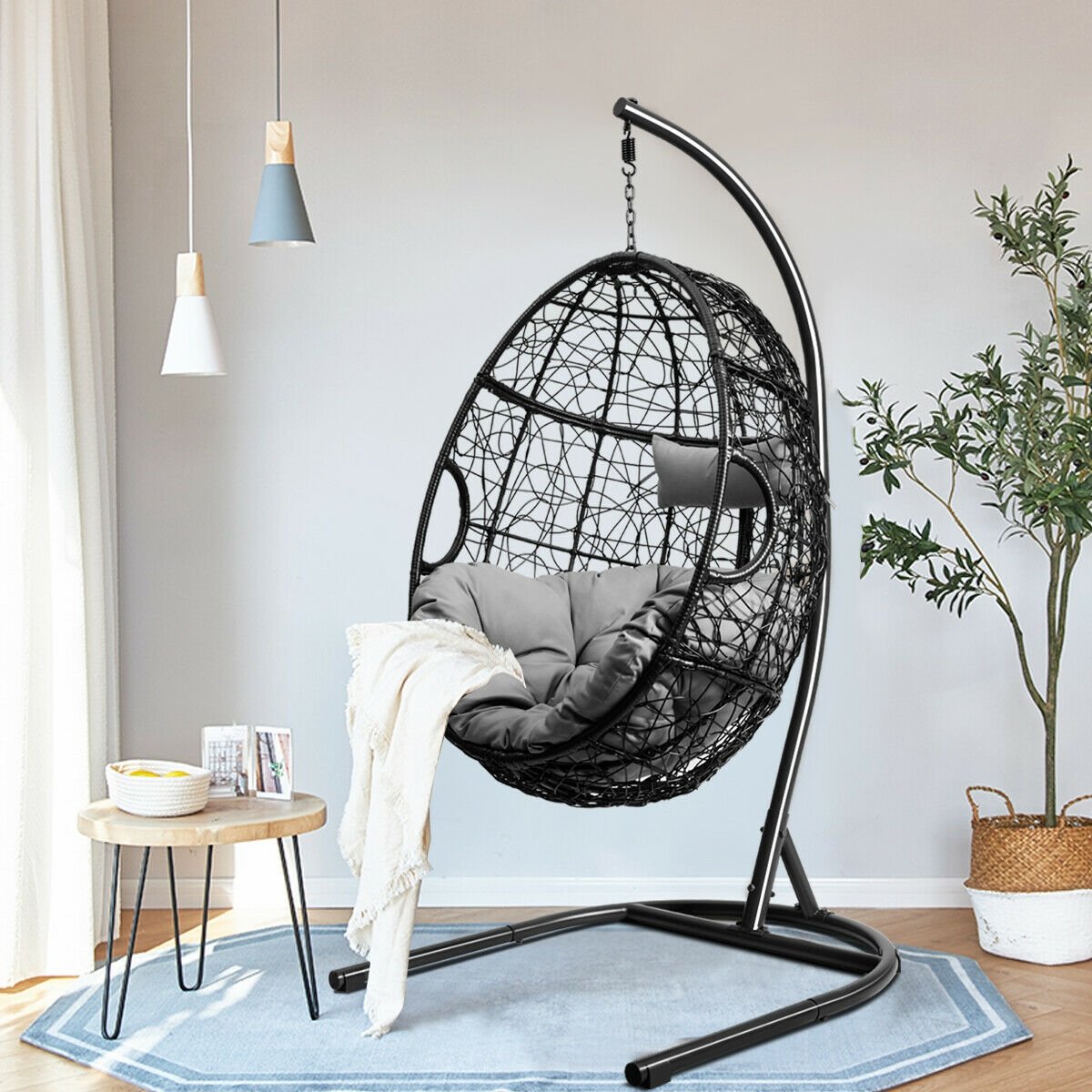 Hanging Cushioned Hammock Chair with Stand , Gray Hammocks   at Gallery Canada