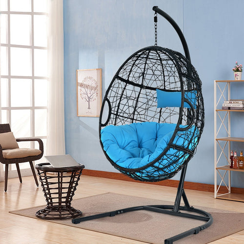 Hanging Cushioned Hammock Chair with Stand, Blue