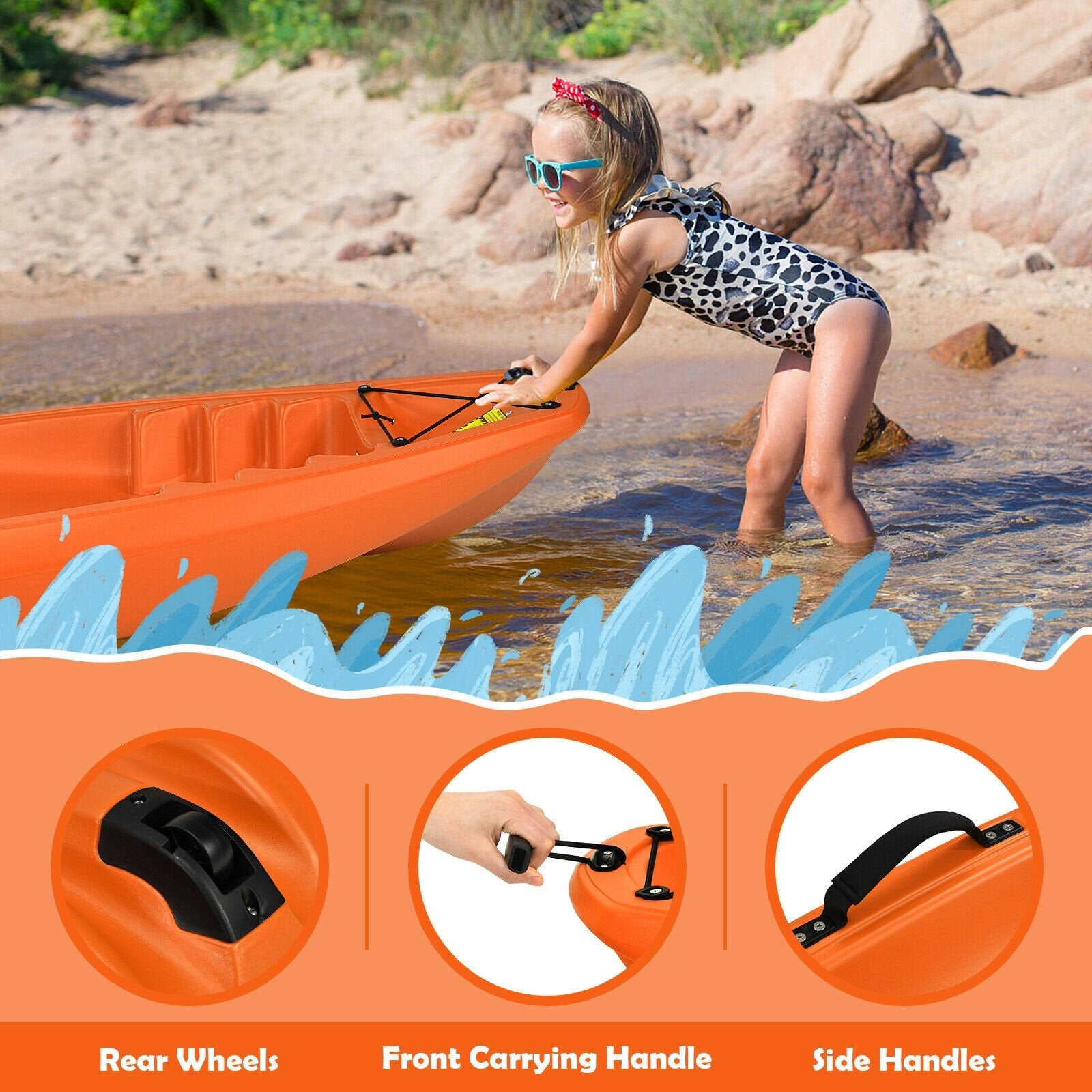 6 Feet Youth Kids Kayak with Bonus Paddle and Folding Backrest for Kid Over 5, Orange - Gallery Canada