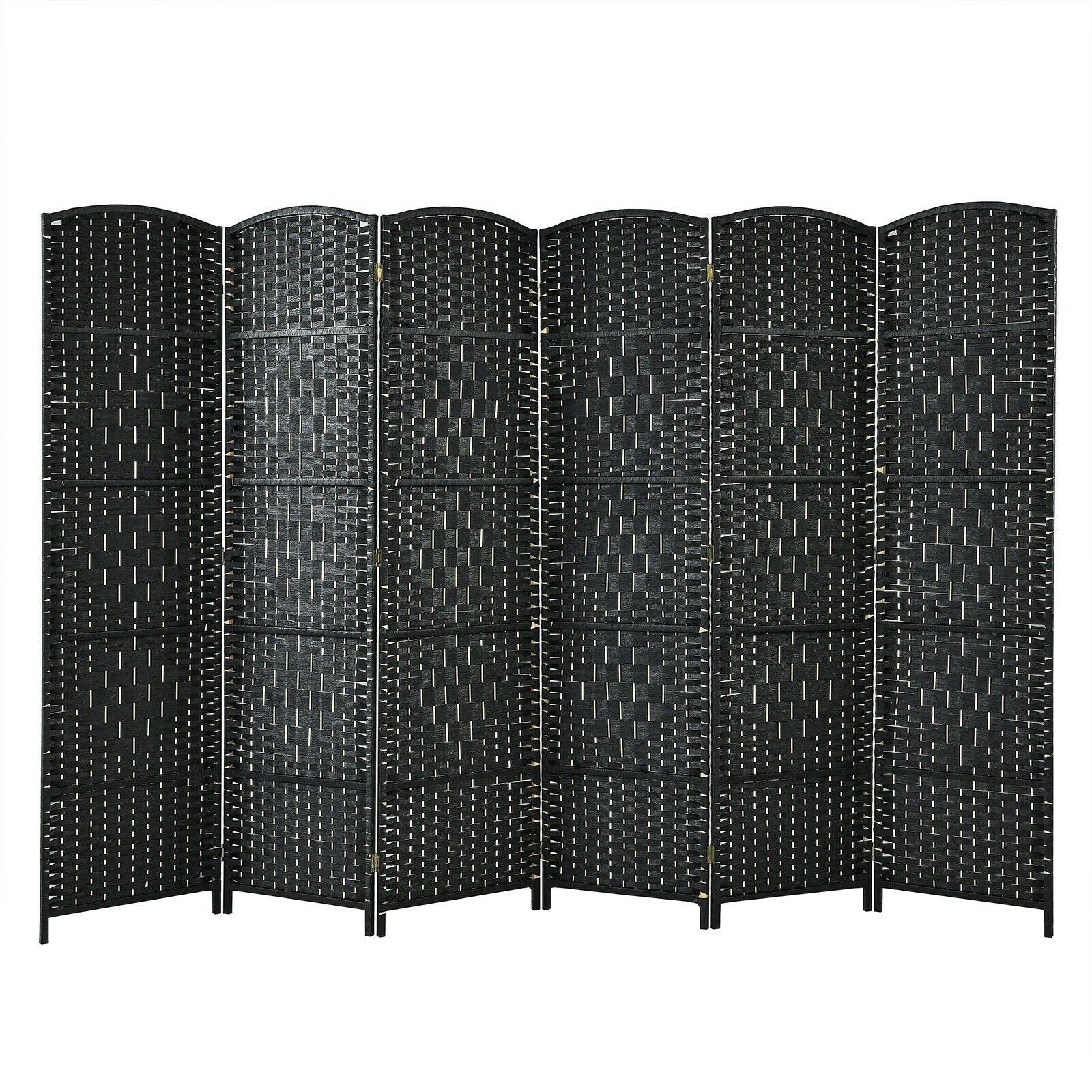 6.5Ft 6-Panel Weave Folding Fiber Room Divider Screen, Black Room Dividers   at Gallery Canada