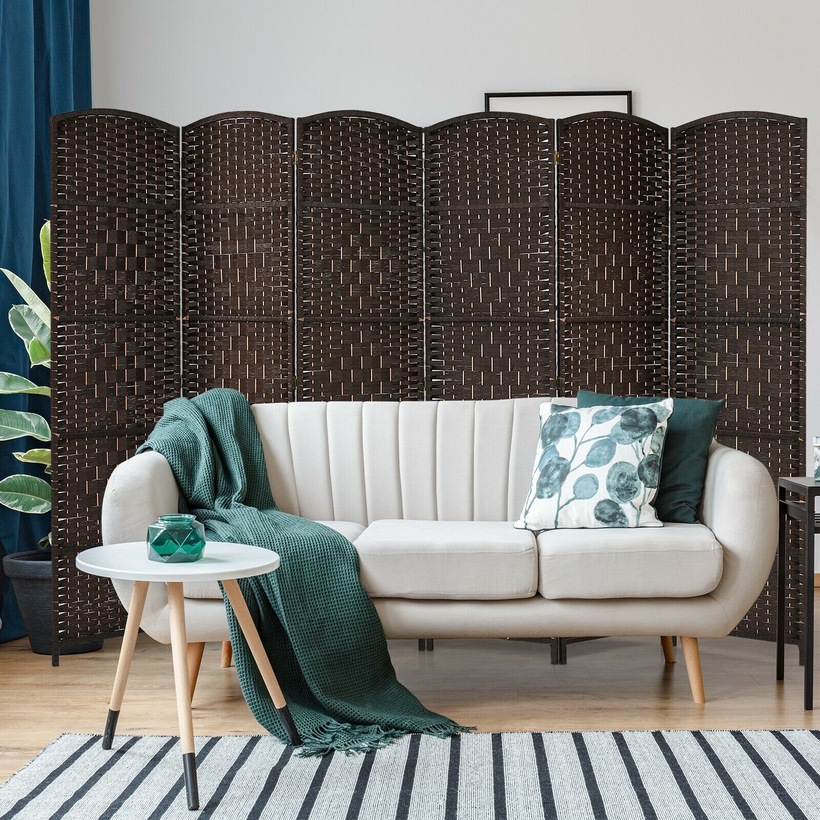 6.5Ft 6-Panel Weave Folding Fiber Room Divider Screen, Brown Room Dividers   at Gallery Canada