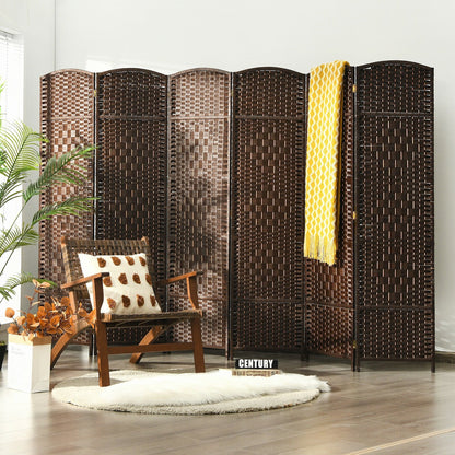 6.5Ft 6-Panel Weave Folding Fiber Room Divider Screen, Brown Room Dividers   at Gallery Canada