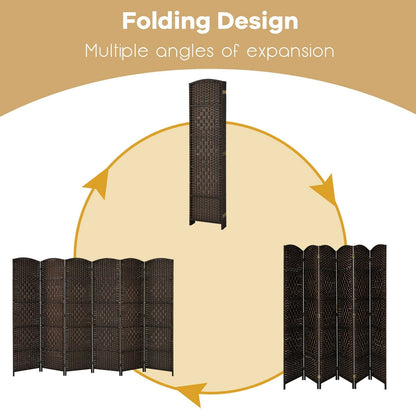 6.5Ft 6-Panel Weave Folding Fiber Room Divider Screen, Brown Room Dividers   at Gallery Canada