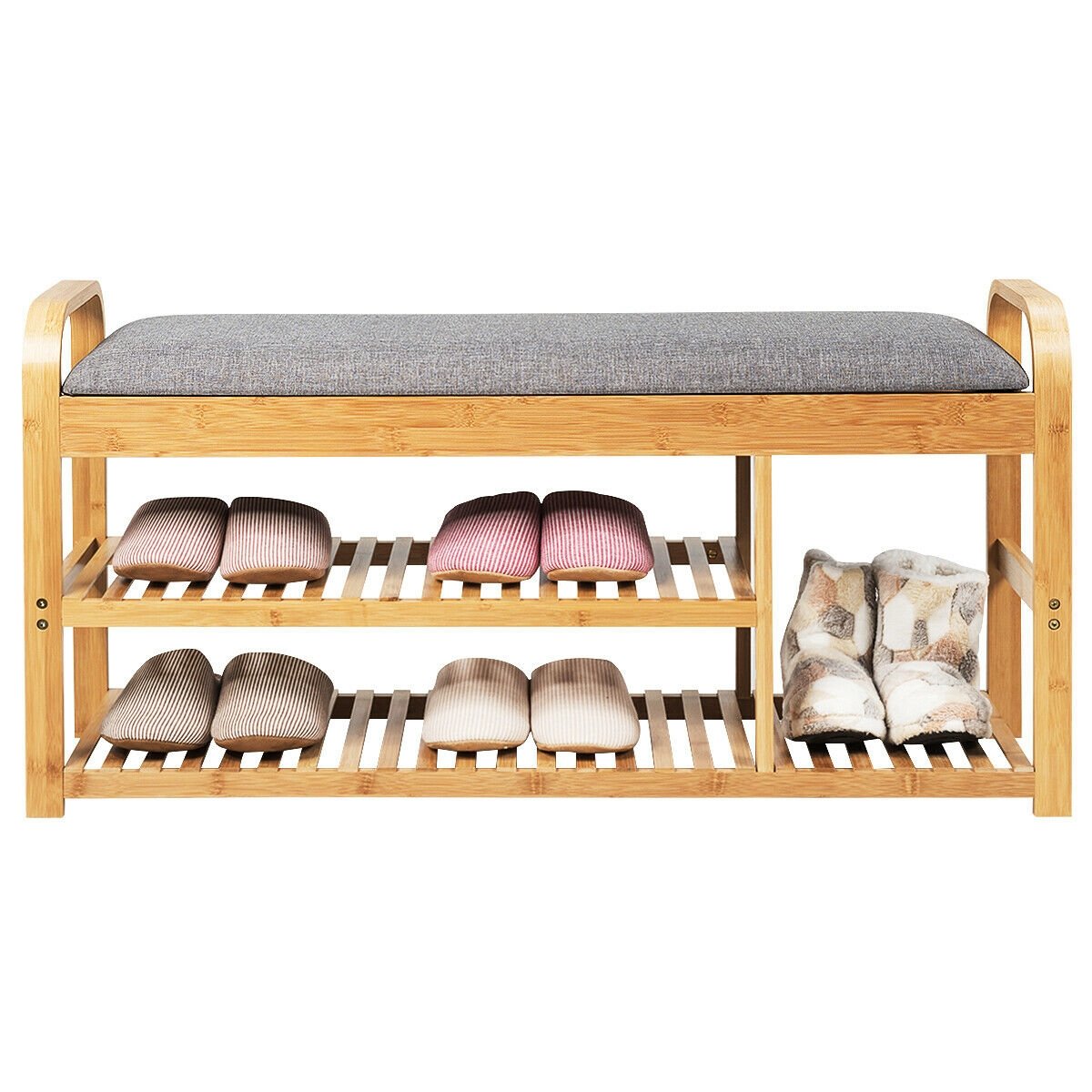 3-Tier Bamboo Shoe Rack Bench with Cushion, Natural Shoe Racks & Storage Benches   at Gallery Canada