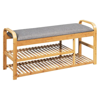 3-Tier Bamboo Shoe Rack Bench with Cushion, Natural Shoe Racks & Storage Benches   at Gallery Canada