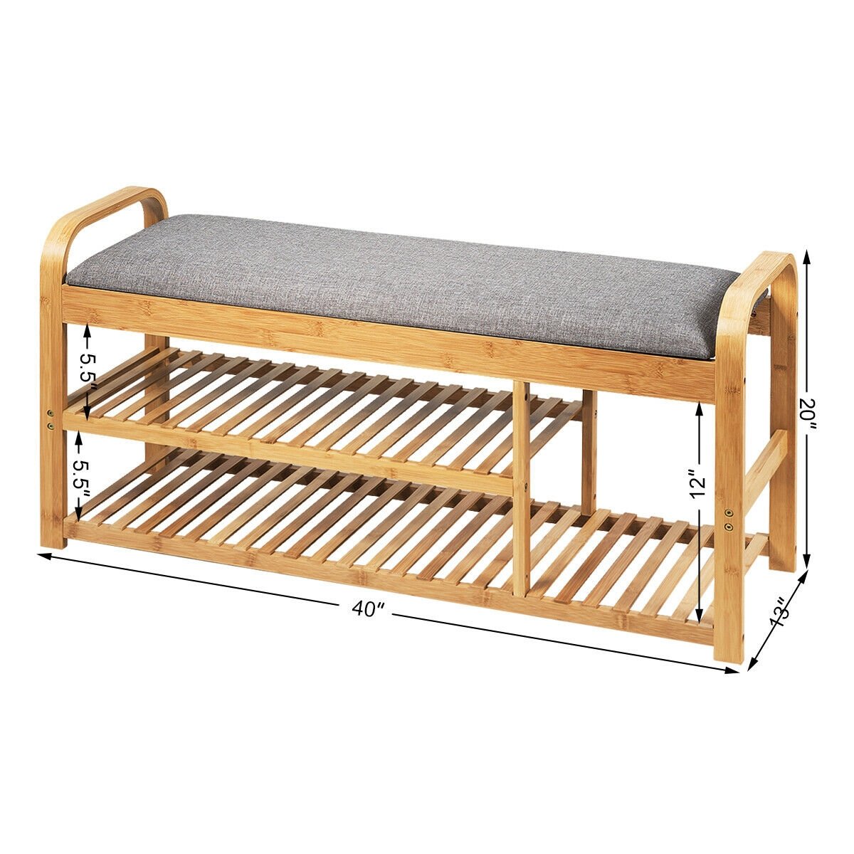 3-Tier Bamboo Shoe Rack Bench with Cushion, Natural Shoe Racks & Storage Benches   at Gallery Canada