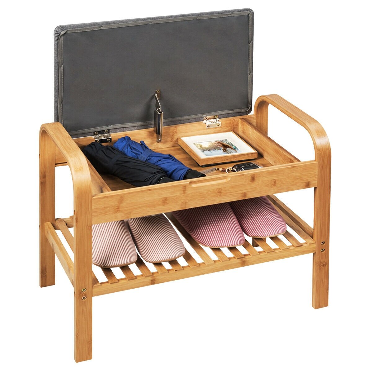 Shoe Rack Bench Bamboo with Storage Shelf , Natural Shoe Racks & Storage Benches   at Gallery Canada