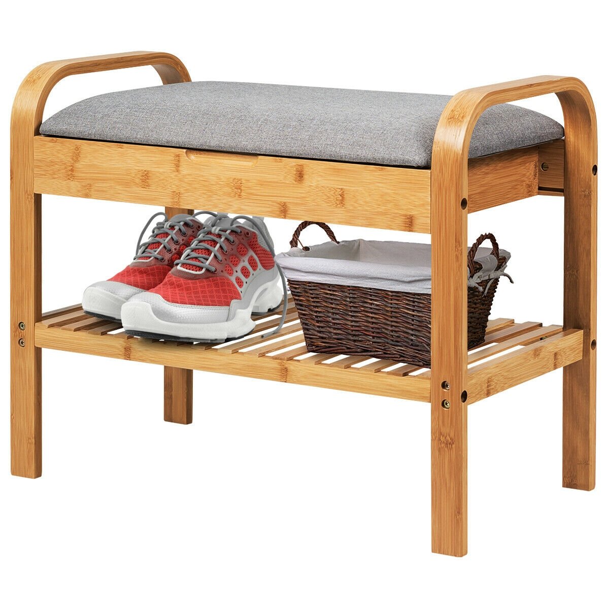 Shoe Rack Bench Bamboo with Storage Shelf , Natural Shoe Racks & Storage Benches   at Gallery Canada