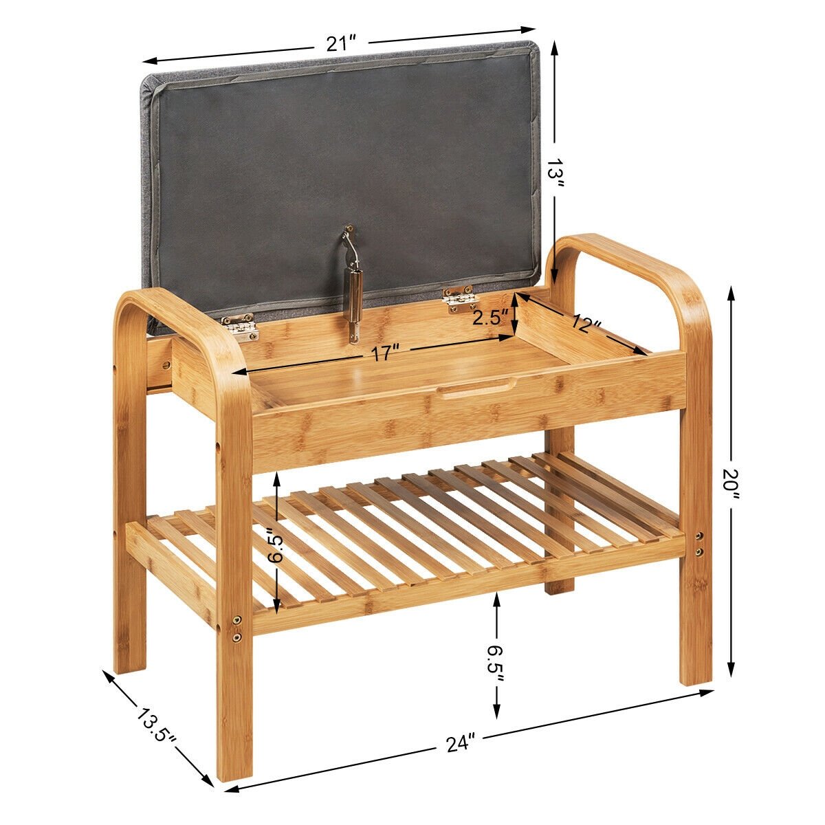 Shoe Rack Bench Bamboo with Storage Shelf , Natural Shoe Racks & Storage Benches   at Gallery Canada