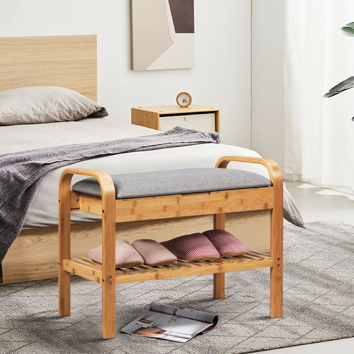 Shoe Rack Bench Bamboo with Storage Shelf , Natural Shoe Racks & Storage Benches   at Gallery Canada