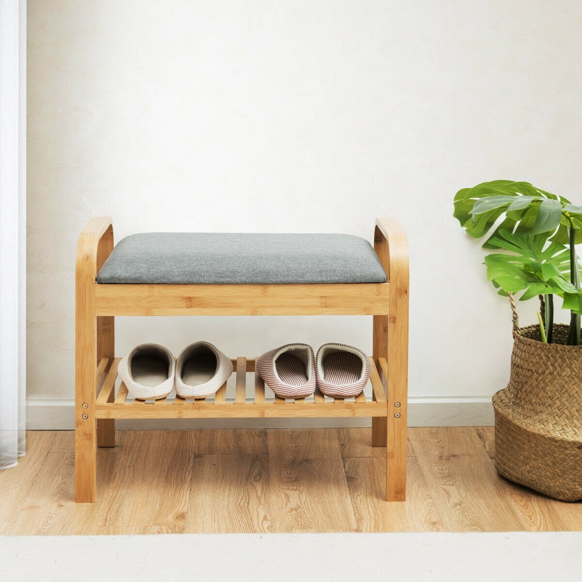 Shoe Rack Bench Bamboo with Storage Shelf , Natural Shoe Racks & Storage Benches   at Gallery Canada