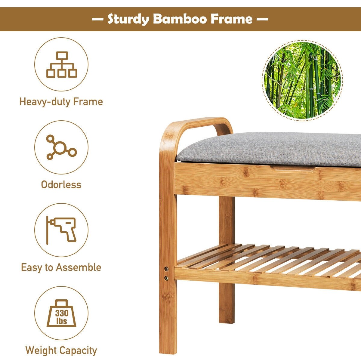 Shoe Rack Bench Bamboo with Storage Shelf , Natural Shoe Racks & Storage Benches   at Gallery Canada