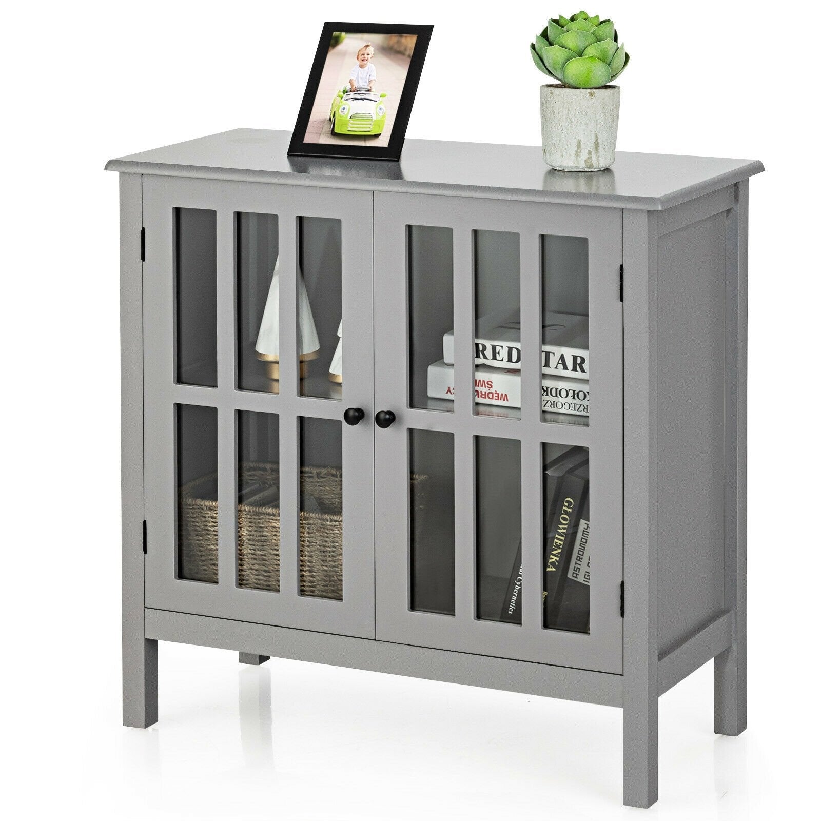 Glass Door Sideboard Console Storage Buffet Cabinet, Gray Sideboards Cabinets & Buffets   at Gallery Canada