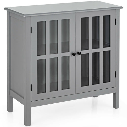 Glass Door Sideboard Console Storage Buffet Cabinet, Gray