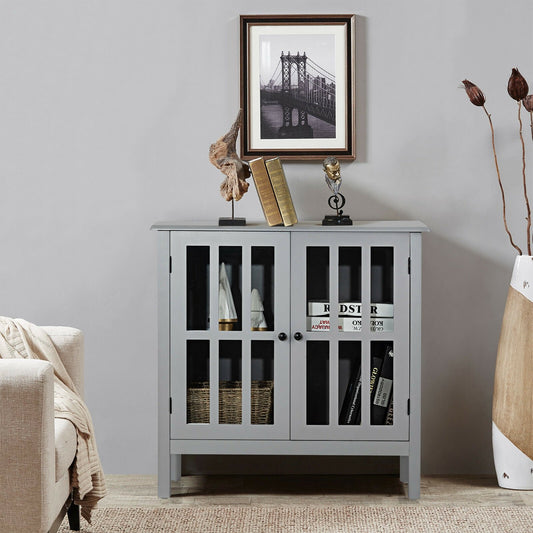 Glass Door Sideboard Console Storage Buffet Cabinet, Gray Sideboards Cabinets & Buffets   at Gallery Canada