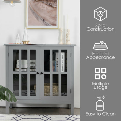 Glass Door Sideboard Console Storage Buffet Cabinet, Gray Sideboards Cabinets & Buffets   at Gallery Canada