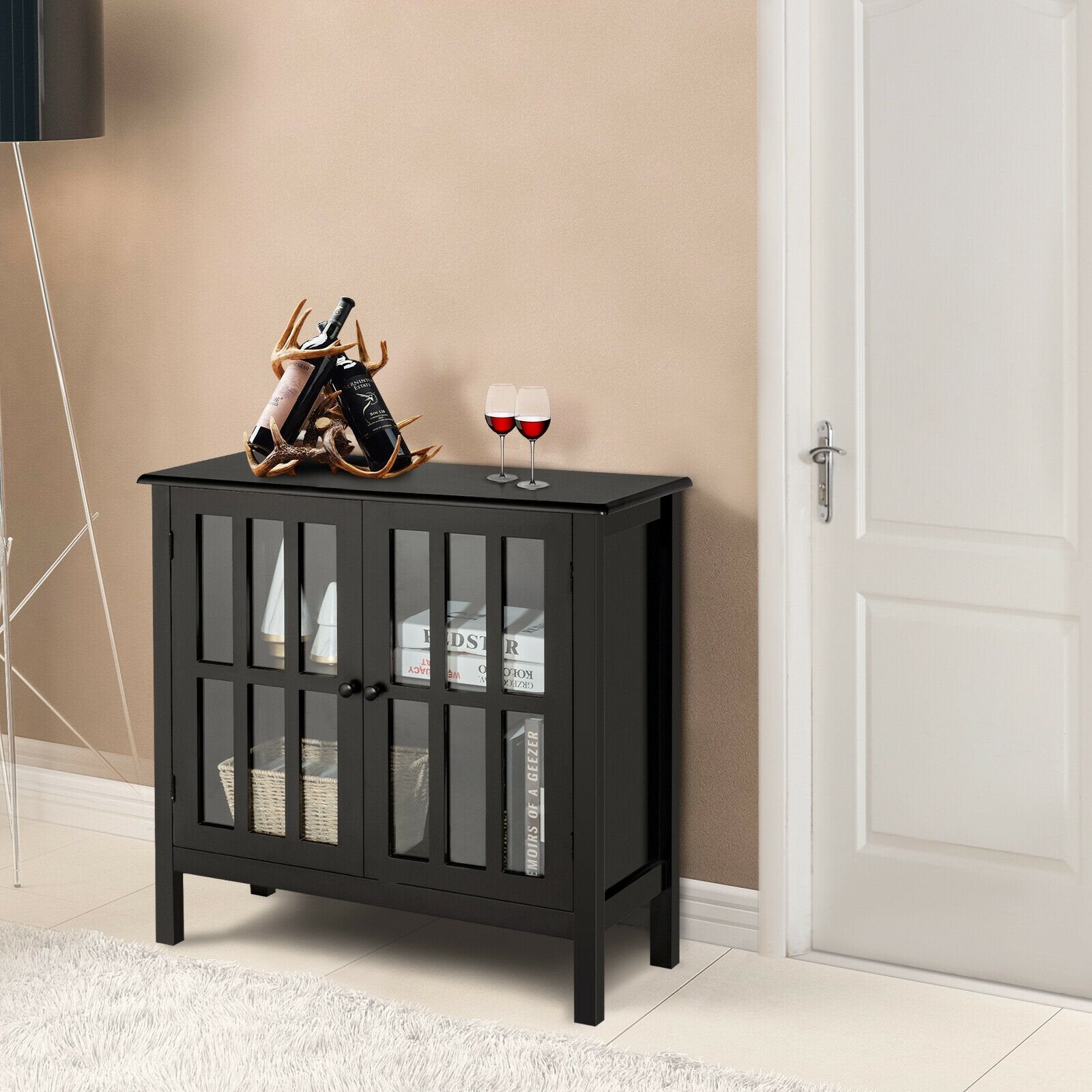 Glass Door Sideboard Console Storage Buffet Cabinet, Black Sideboards Cabinets & Buffets   at Gallery Canada