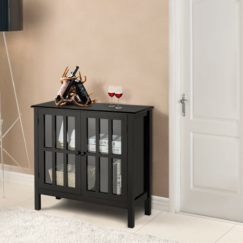 Glass Door Sideboard Console Storage Buffet Cabinet, Black