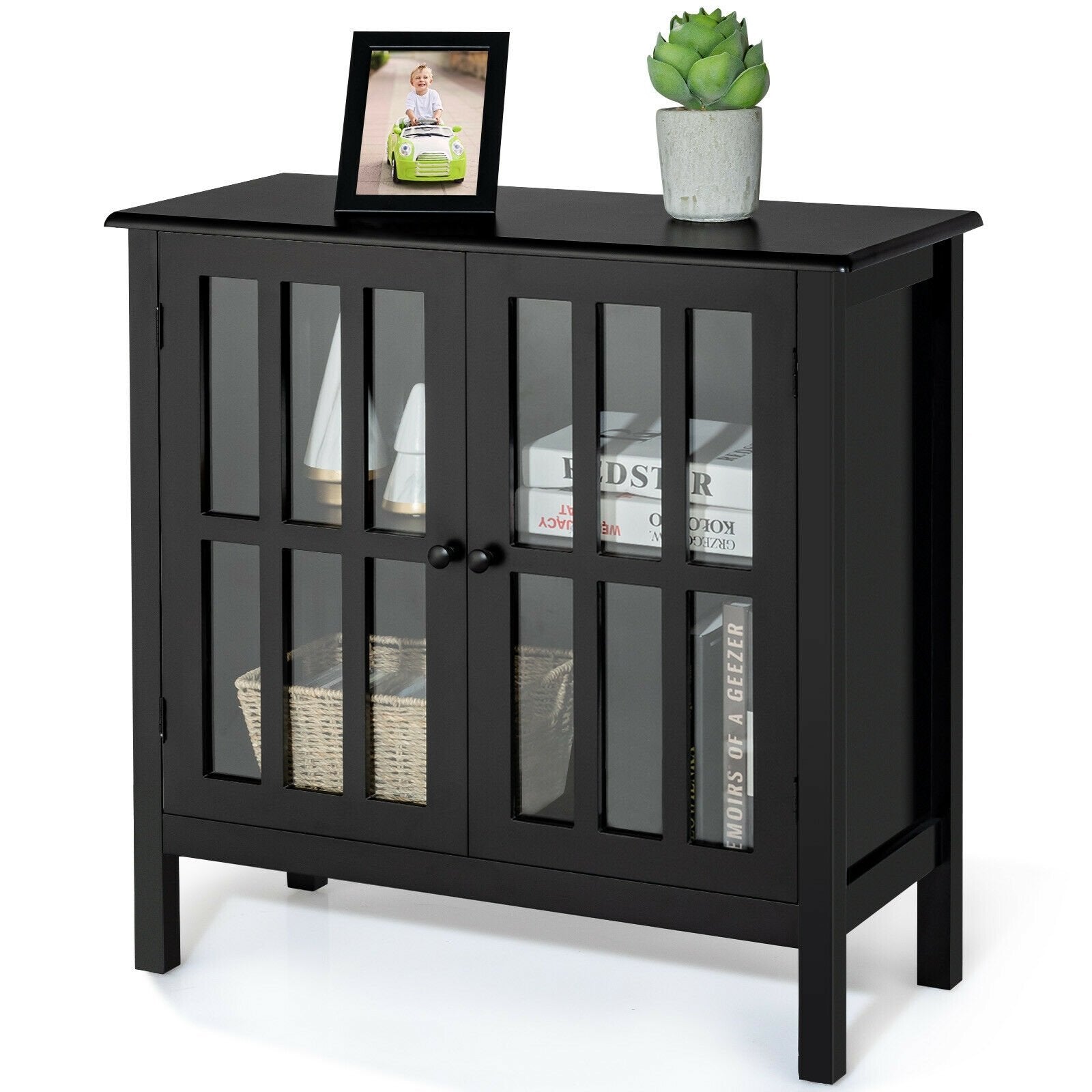 Glass Door Sideboard Console Storage Buffet Cabinet, Black Sideboards Cabinets & Buffets   at Gallery Canada