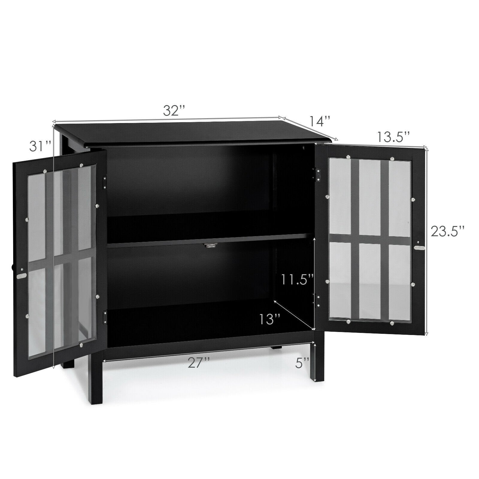 Glass Door Sideboard Console Storage Buffet Cabinet, Black Sideboards Cabinets & Buffets   at Gallery Canada