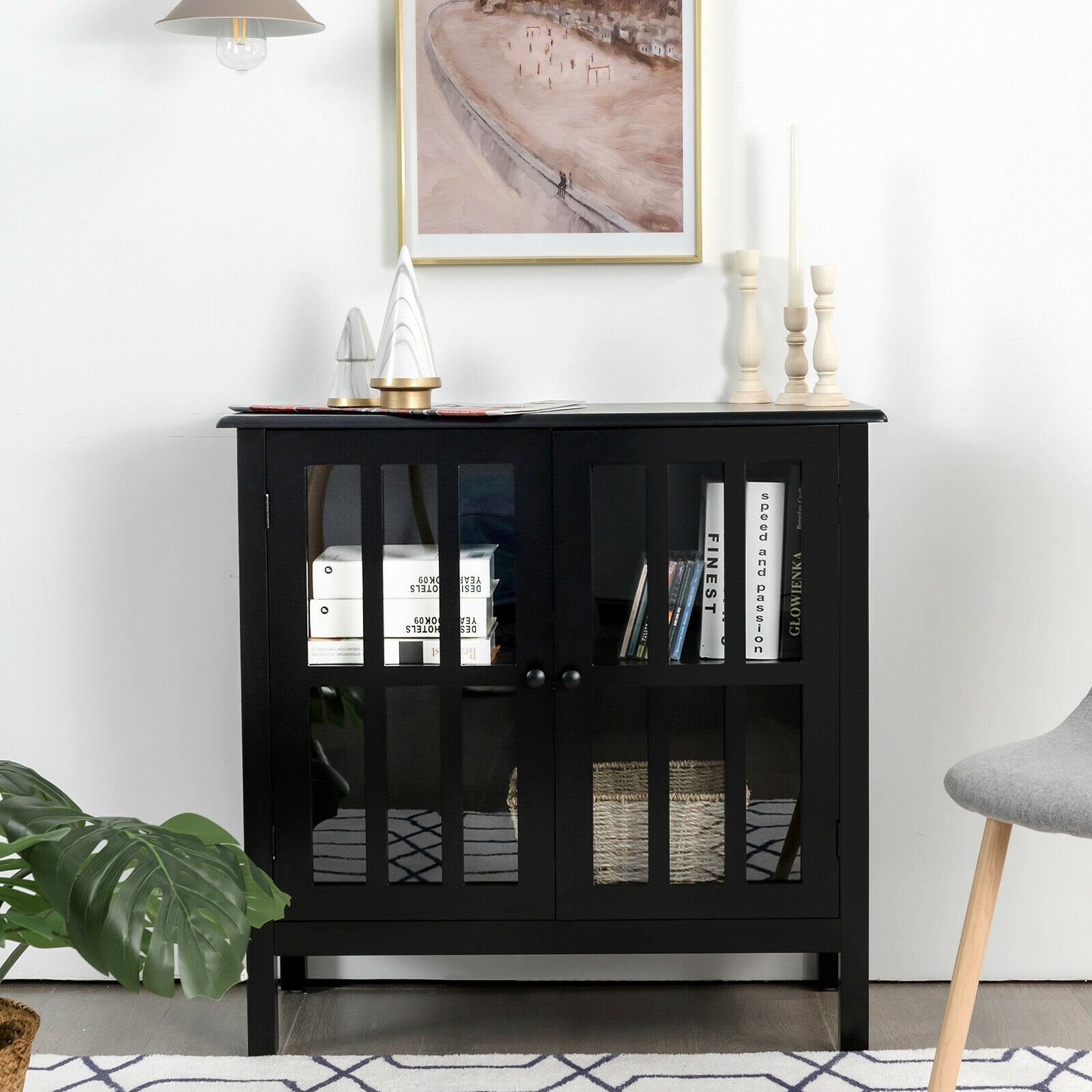 Glass Door Sideboard Console Storage Buffet Cabinet, Black Sideboards Cabinets & Buffets   at Gallery Canada