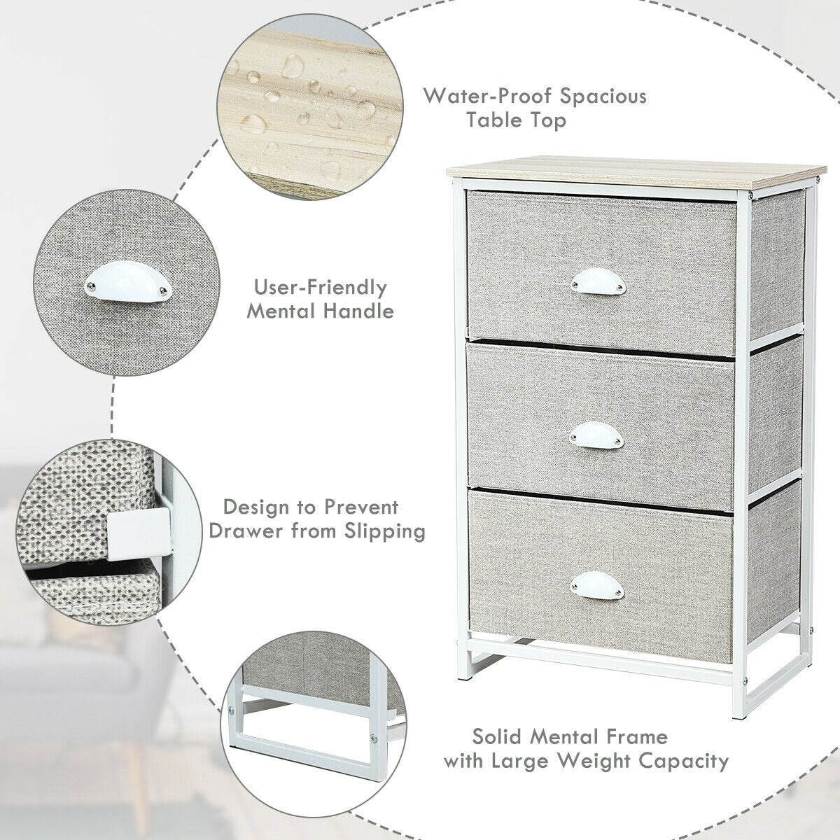 Nightstand Side Table Storage Tower Dresser Chest with 3 Drawers, Gray Nightstands   at Gallery Canada