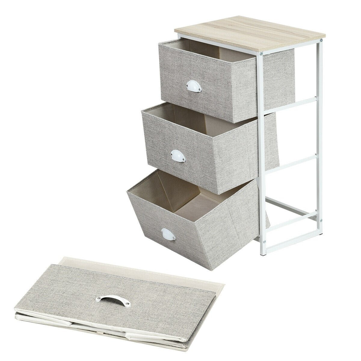 Nightstand Side Table Storage Tower Dresser Chest with 3 Drawers, Gray Nightstands   at Gallery Canada