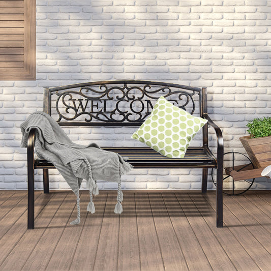 Outdoor Furniture Steel Frame Porch Garden Bench-bronze, Bronze Outdoor Benches   at Gallery Canada