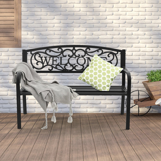 Outdoor Furniture Steel Frame Porch Garden Bench, Black Outdoor Benches   at Gallery Canada